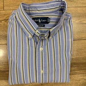 Ralph Lauren Shirt Mens 3XL Tall Blue Buttondown Striped Classic Fit Embroidered